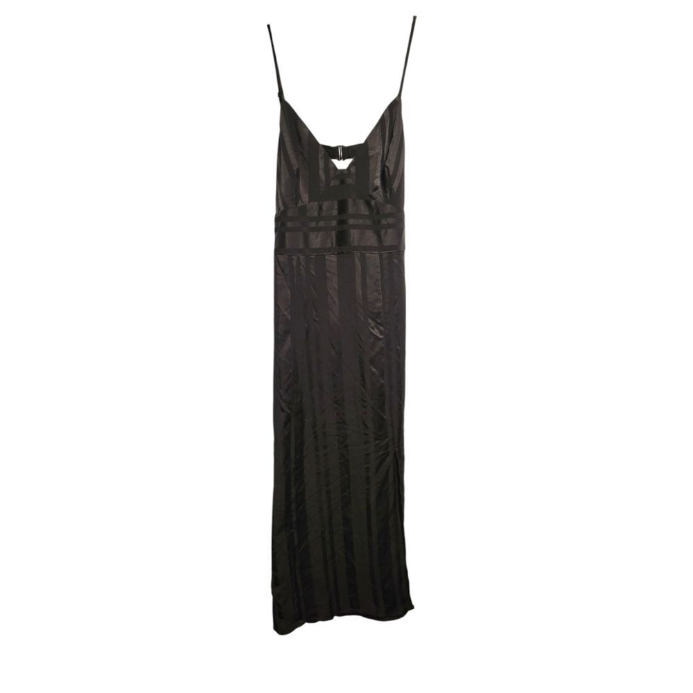 JOA Black Satin Stripe Midi Dress Size Medium